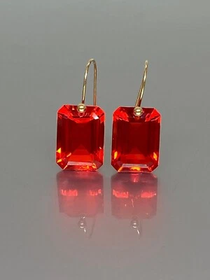 Mexican Fire Opal Dangle Rectangle Earrings Sterling Silver Christmas gift - Image 1 of 4