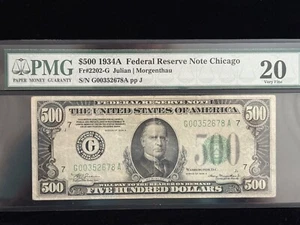 $500 1934A Chicago Federal Reserve Note PMG VF 20 FR#2202-G - Picture 1 of 3