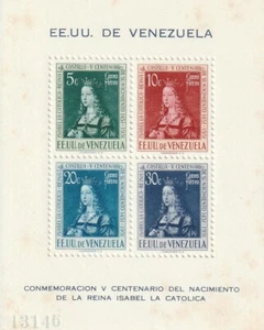 VENEZUELA 1951 POSTAL COMM SOUVENIR SHEET 500 ANNIV OF QUEEN ISABELLA I OF SPAIN - Picture 1 of 2