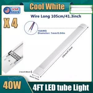4 Pack 4FT LED Strip Lights Batten Tube Light Office Shop Daylight Ceiling Lamp - Picture 1 of 10