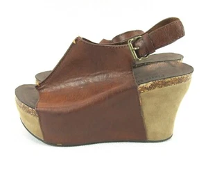 Pierre Dumas Womens 5.5M Spring Sandal Whiskey Brown Wedge Heel Buckle Strap - Picture 1 of 5