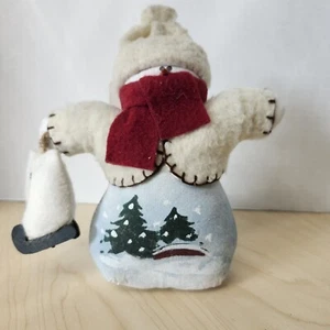 Muñeco de nieve de pie hecho a mano tela navideña con peso inferior bufanda y sombrero 7" de alto - Imagen 1 de 8