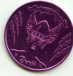 Mardi Gras Doubloon Krewe of Thor 1979 aluminio púrpura - Imagen 1 de 2