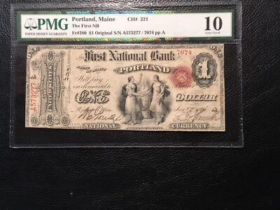 National Bank Note Portland Main 1.00 Fr 380 First Charter PMG10 Net - Image 1 of 4