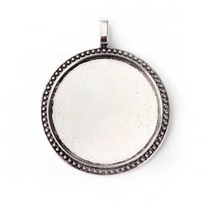 5 Cabochon Fassungen Anhänger rund antik silberfarben Punktmuster passend für 40 mm Durchmesser - Bild 1 von 3