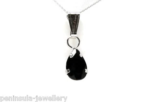 9ct White Gold Sapphire Teardrop Pendant and chain Gift Boxed Made in UK - Picture 1 of 5