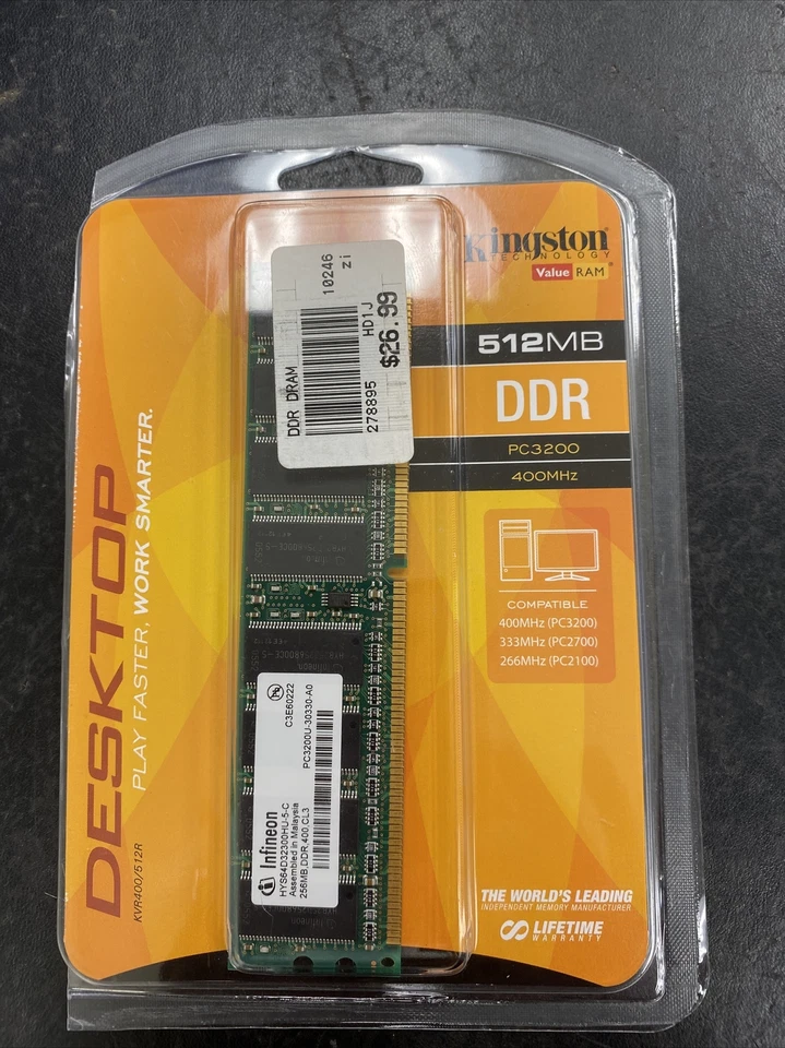 Kingston ValueRAM 512MB 400MHz PC3200 DDR Desktop Memory (KVR400/512R) - Image 1 of 4