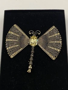 Heidi Daus Limited Edition Dragon Fly Pin Brooch Citrine & Black Rhinestone - Picture 1 of 5