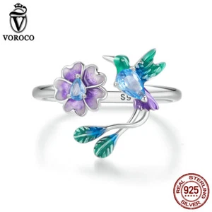 S925 Sterling Silver Floral Bird Opening Ring Fashion Women Gifts Jewelry Voroco