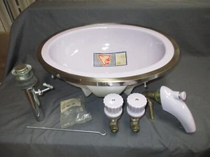 Antique-Vintage Rheem Lavender/Lilac Ceramic Oval Sink & Faucet Set - UNUSED!!! - Picture 1 of 19