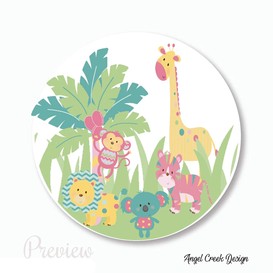 PASTEL SAFARI ANIMALES BABY SHOWER FAVORES SOBRE SELLOS ÁLBUM DE RECORTES PEGATINAS-2 TALLAS Foto 1 de 1