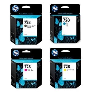 HP 728 Black Cyan Magenta Yellow 4 pk Ink Cartridges Designjet T830 T730 - Picture 1 of 7