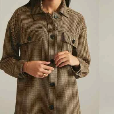 Current Air Anthropologie Houndstooth Shirt Jacket Shacket Women XL Brown Black - Image 1 of 4
