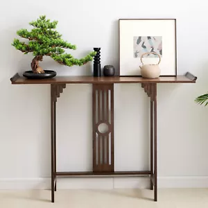 2-Layer Vintage Console Table Sofa Side Table Entryway Table Bamboo Shelf - Picture 1 of 9