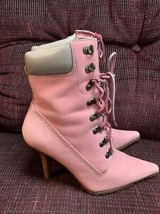 STILETTO 3.5” BABY PINK SIZE 6.5 WORKBOOT STYLE USA LEATHER UPPER