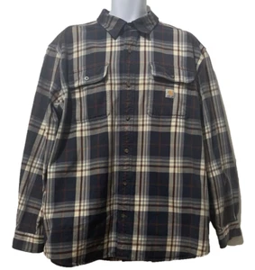 Carhartt Hemd Herren XL Loose Fit Karo Flanell Button Shacket Navy Arbeit LESEN - Bild 1 von 17
