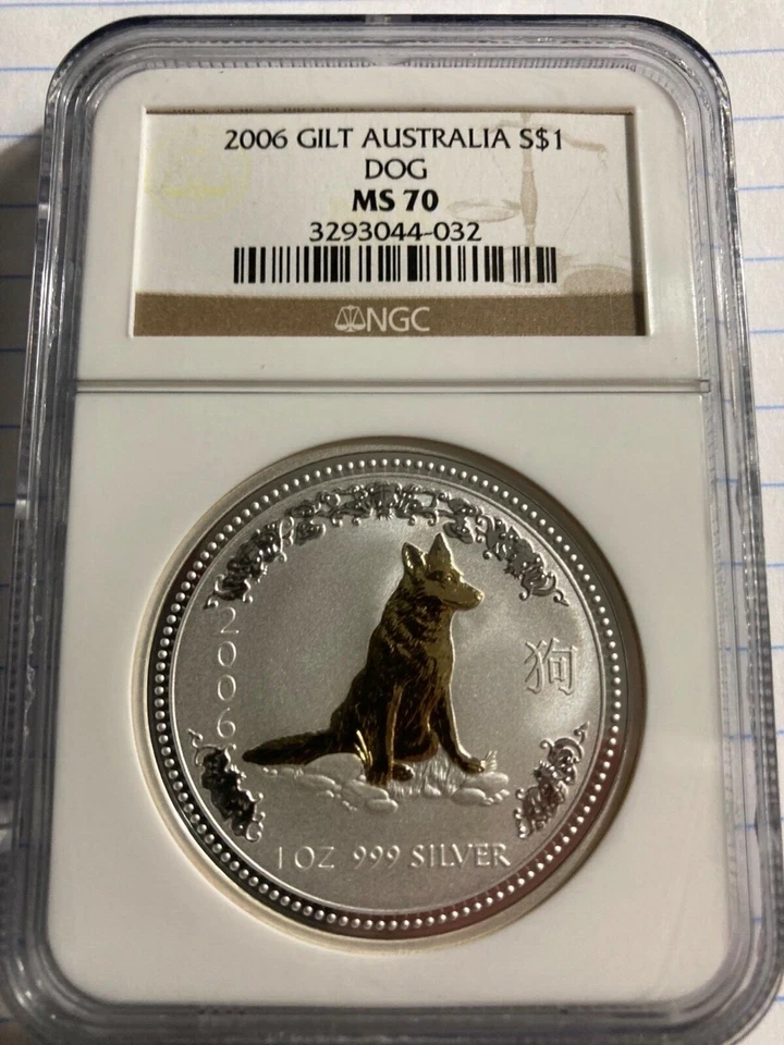 2006 Gilt Australia NGC MS70 Year Of The Dog 🐕 1oz Silver POP: 23 w/insurance  - Image 1 of 2