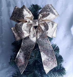 Christmas tree ribbon decoration topper bow gold glitter 23 cm - Picture 1 of 2