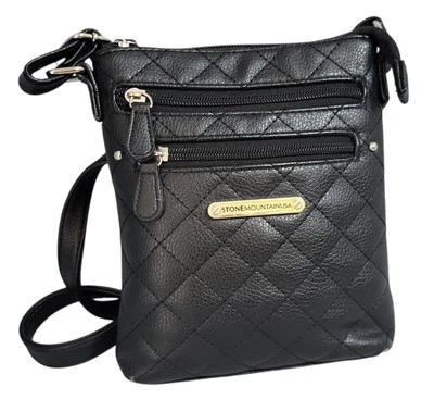 Stone Mountain 绗缝迷你斜挎包钱包黑色皮革 Adj 皮带极简主义 — 第 1/4 张图片