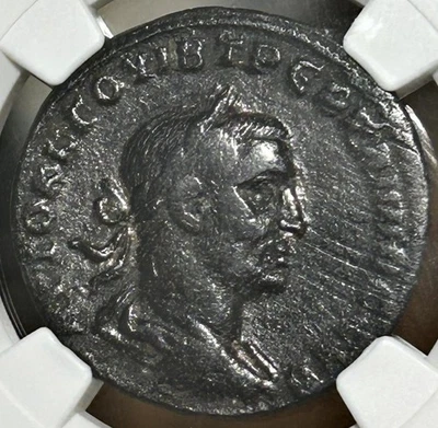 Trebonianus Gallus Syria Antioch AE30 AD 251-253 Tyche Orontes Temple Ram NGC VF - Image 1 of 4