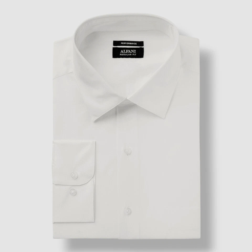 Camisa de vestir Alfani para hombre de ajuste regular blanca lisa manga larga talla 14-14,5 32/33 Foto 1 de 1