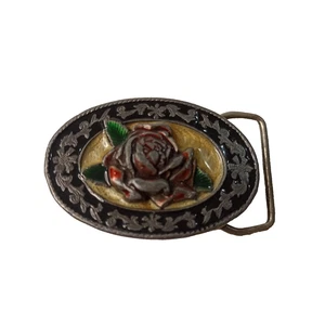Vintage Unisex Red Rose Floral Belt Buckle Small Petite - Picture 1 of 10