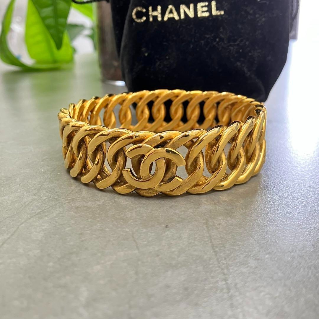 CHANEL ゴールド ブラック バングル チェーンバングル ゴールド×ブラック ヴィンテージ|シャネル