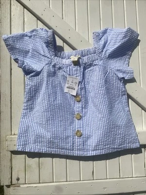 Crewcuts девочек 3 коротким рукавом Seersucker верхний синий белый Summer классный опрятный красивый - Изображение 1 из 4