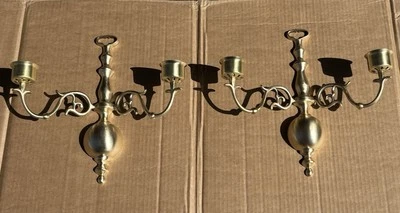 Gorgeous Pair Of Antique Custom Finished Brushed Brass Candle Sconces’ - Image 1 of 4