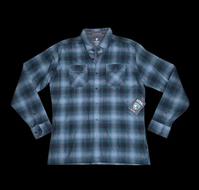 Kuhl Dillingr 法兰绒神秘午夜长袖衬衫男式 L 码蓝色格子全新带标签 — 第 1/4 张图片