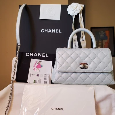 CHANEL  iridescent Irridescent Blue caviar small Coco Handle Bag - Image 1 of 4