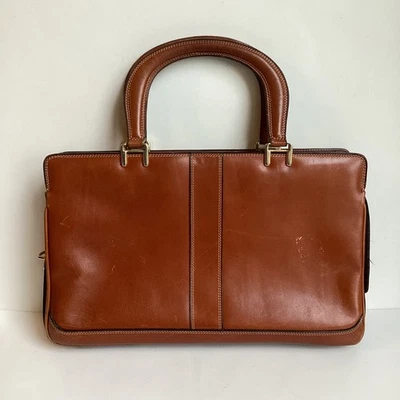 Lord & Taylor Brown Leather Handbag Double Handle Satchel Small Attache Italian - Image 1 of 4