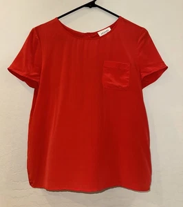 Sézane Warry 100% Silk Back Button Blouse front pocket Red Office Siren Size 6 - Picture 1 of 9