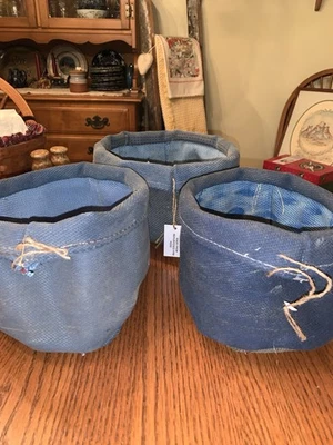 Juego de 3 cestas de manguera contra incendios recicladas reutilizadas azul apilables bombero bombero Foto 1 de 4