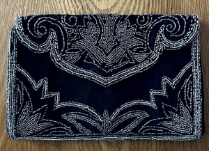 Antike FRANKREICH 20er Jahre schwarze trägerlose Abendtasche mit verziertem Perlendesign - Bild 1 von 4