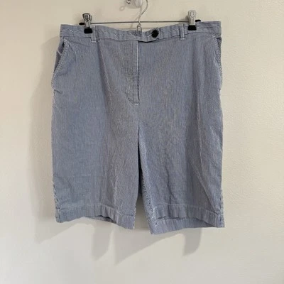 Pantalones Cortos Lands' End Mujer 16 Ajuste 3 Bermudas Seersucker Rayas Azul Blanco Náutico Foto 1 de 4