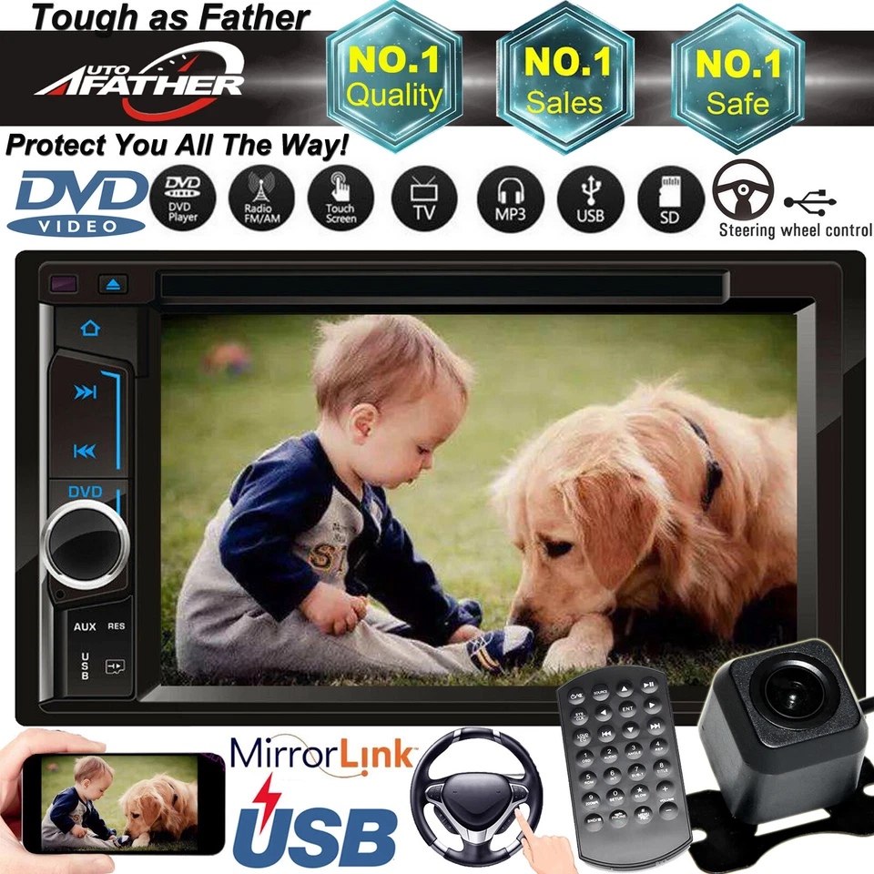 2 Din CD DVD Car Stereo Audio Vedio Fast System AUX Mirror Link For GPS Nav+Cam - Image 1 of 4