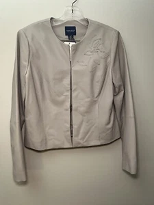 Doncaster Collection Jacke Damen hellgrau Leder bestickt Reißverschluss Gr. - Bild 1 von 4