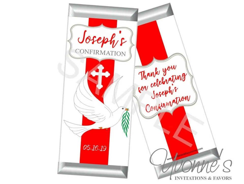 Envolturas de barra de caramelo de confirmación - evento religioso u ordenación (JUEGO DE 12)  Foto 1 de 1