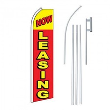 Now Leasing Flag Kit Yellow Red Advertising Sign Swooper Feather Banner