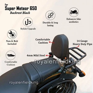 Fit For Royal Enfield Super Meteor 650 "Rear Luggage Rack With Backrest, Black" - Picture 1 of 15