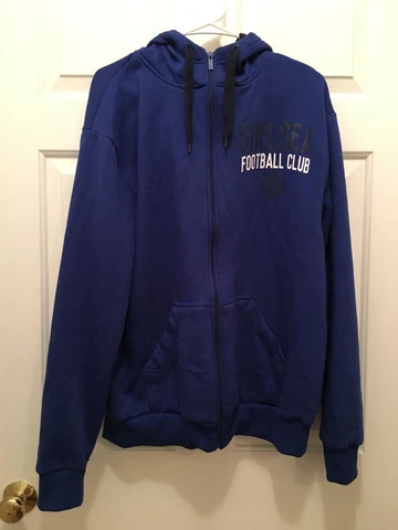 Chelsea Football Club Premier League Men's Full Zip Blue Hoodie Sweatshirt Large Cover