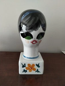 Mid-Century italienische handbemalte Keramik weibliche Kopfmütze/Perückenständer Skulptur - Bild 1 von 15