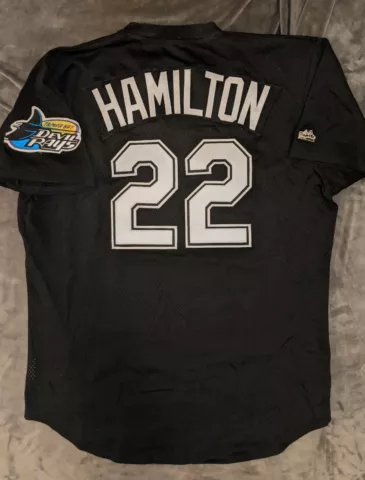 JOSH HAMILTON Majestic AUTHENTIC TAMPA BAY DEVIL RAYS Black BP Jersey 46 Rangers Cover