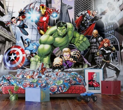 Marvel Avengers wallpaper mural 360x270 cm Iron Man Hulk photo wall kids bedroom - Image 1 of 4