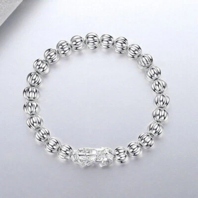 Pure PT950 Platinum 950 8mm Pumpkin Beads Pixiu Men Women Bracelet 8.3"L 37-38g - Image 1 of 4