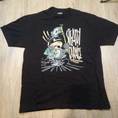 Steady гараж мотоцикла гонки футболка мужская большой короткий рукав б/у черный - Изображение 1 из 4