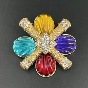 Gripoix Stil Malteserkreuz Brosche Anstecknadel goldfarben rot lila Harz Strass - Bild 1 von 4