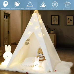Large Teepee Tent Foldable Canvas Children Play Tent Playhouse Kids f In/Outdoor - Picture 1 of 15