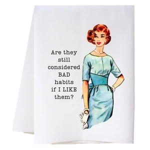 Bad Habits Funny Kitchen Towel Luxury Cotton Flour Sack Dish Towel Cute Decor... - Picture 1 of 7